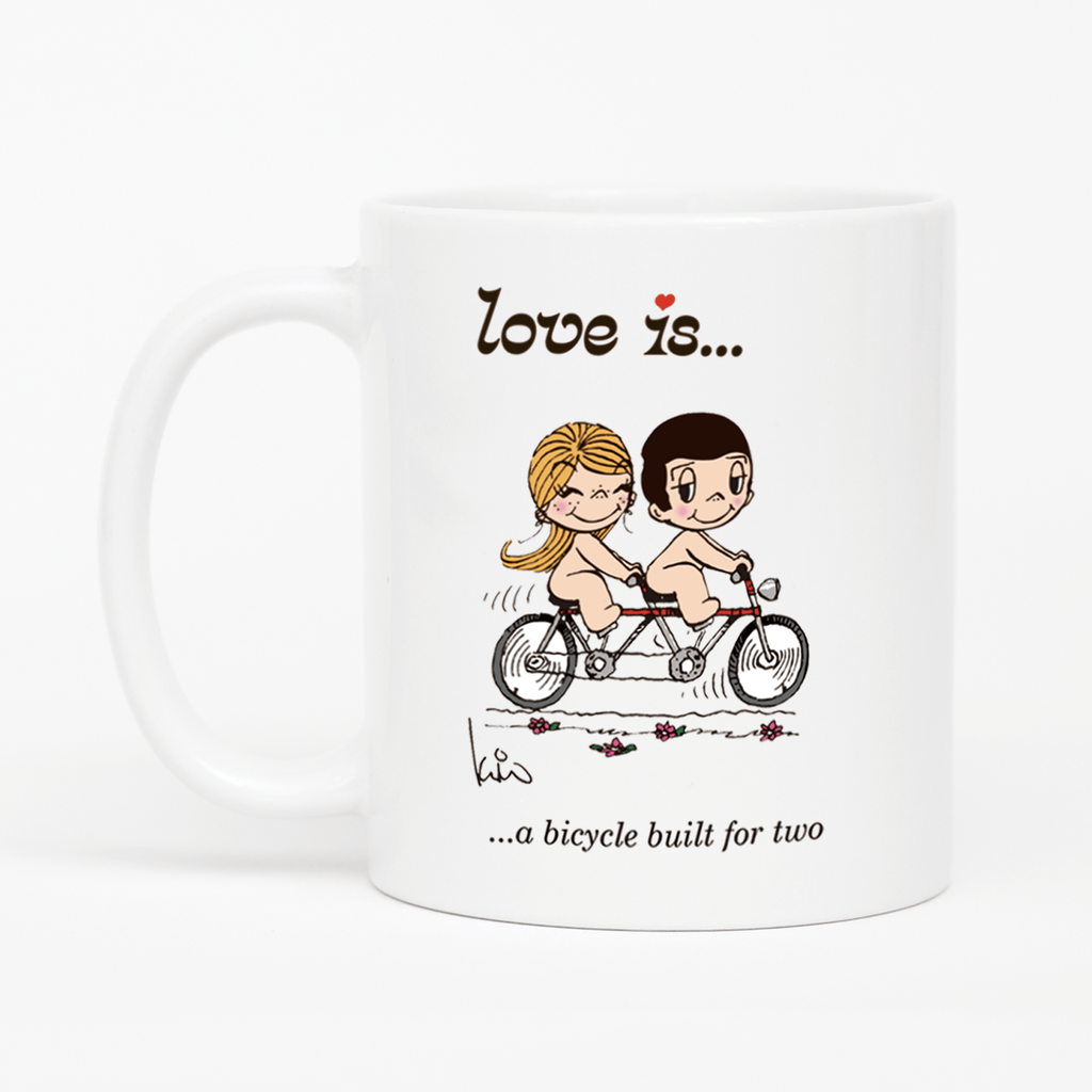 Love is... a bicycle built for two personalized ceramic mug by Kim Casali. 