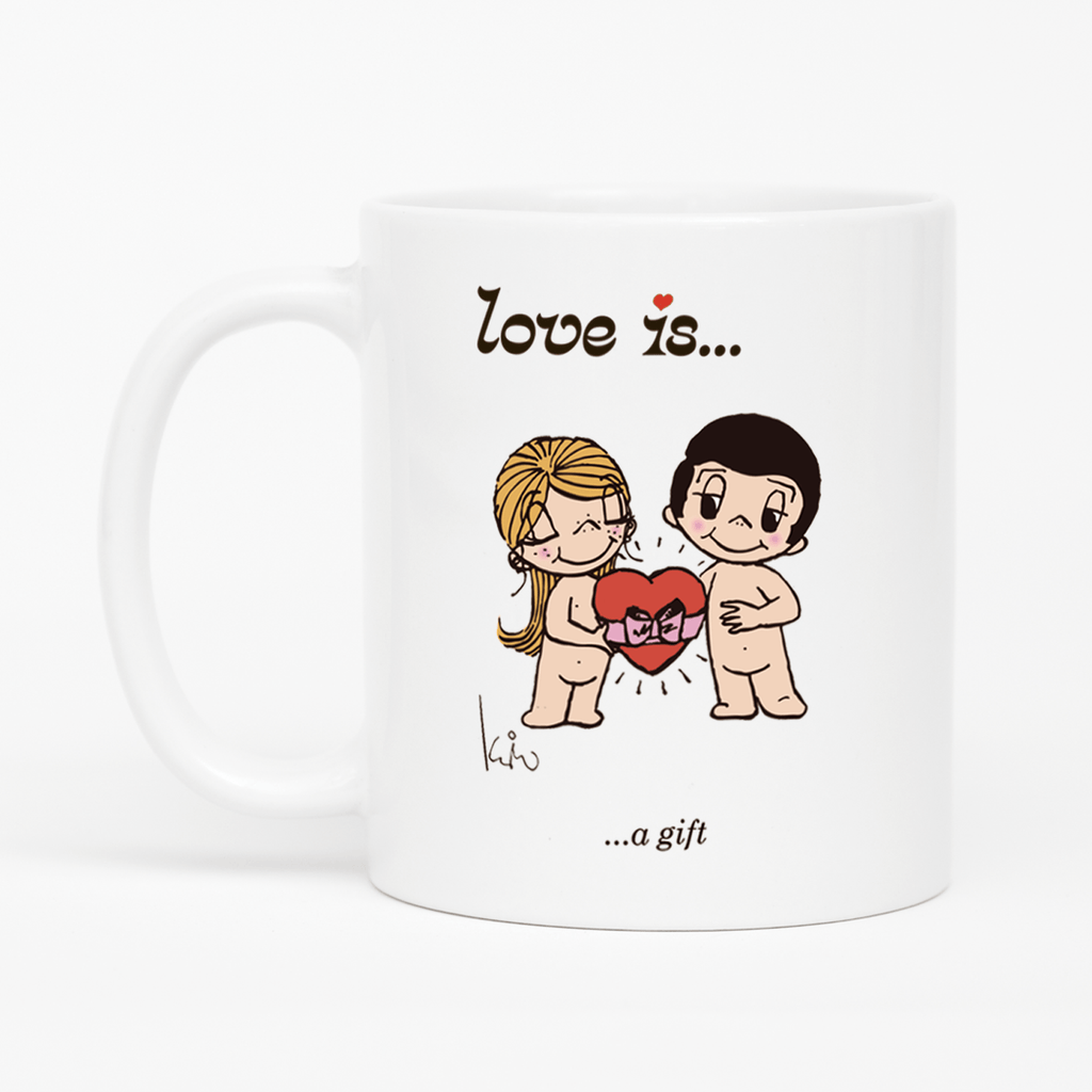 Love is... a gift personalized ceramic mug by Kim Casali. 