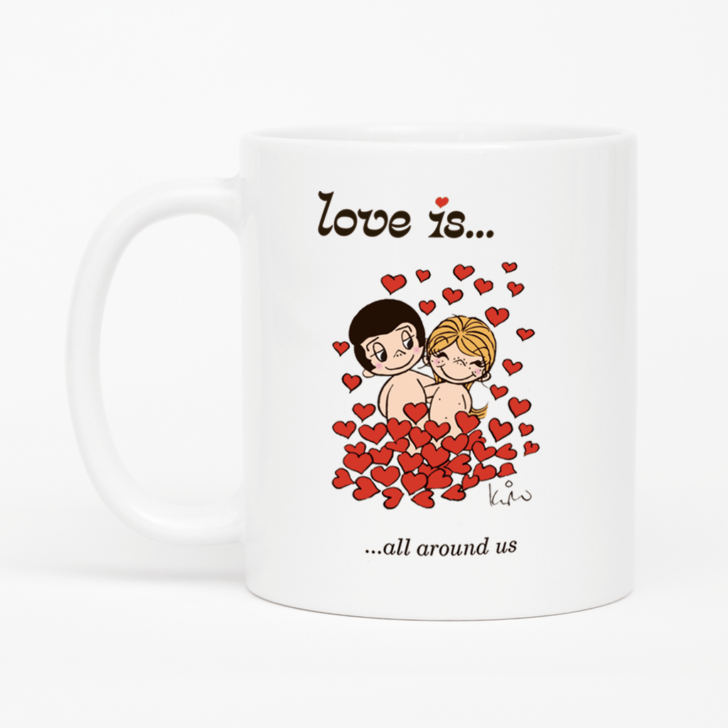 Love is... all around us personalized ceramic mug by Kim Casali. 