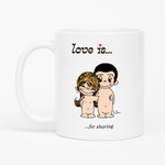 Load image into Gallery viewer, Love is... for sharing  personalized ceramic mug by Kim Casali. 
