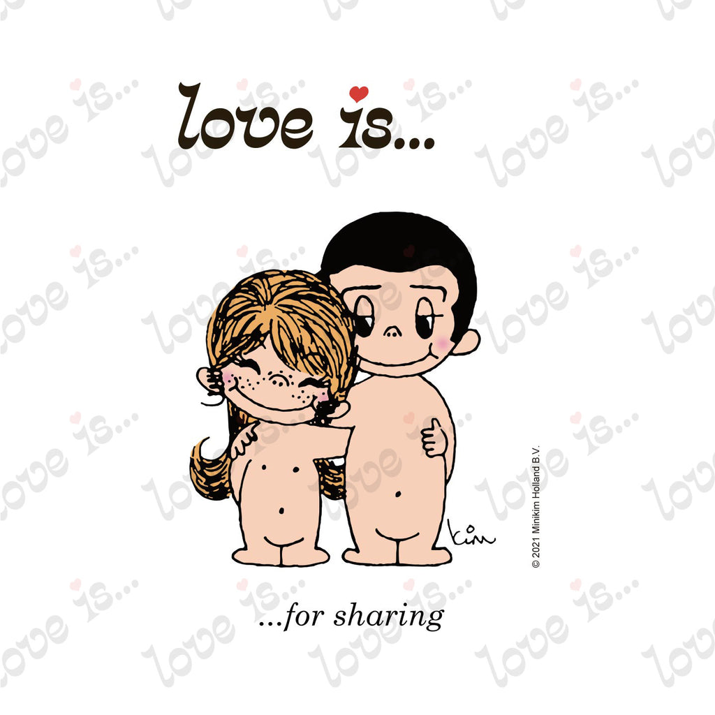 Love is... for sharing personalized poster featuring original 1970s vintage artwork by Kim Casali. 