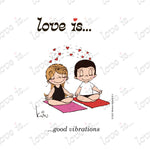 Load image into Gallery viewer, Love is... good vibrations yoga personalized poster art print by Kim Casali. 
