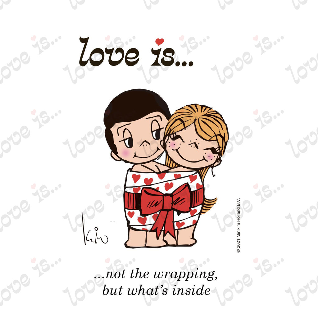 Love is... not the wrapping, but what's inside personalized poster art print by Kim Casali. 