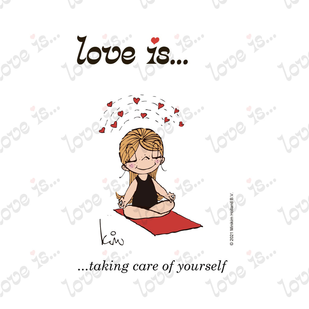 Love is... taking care of yourself yoga personalized poster art print by Kim Casali. 