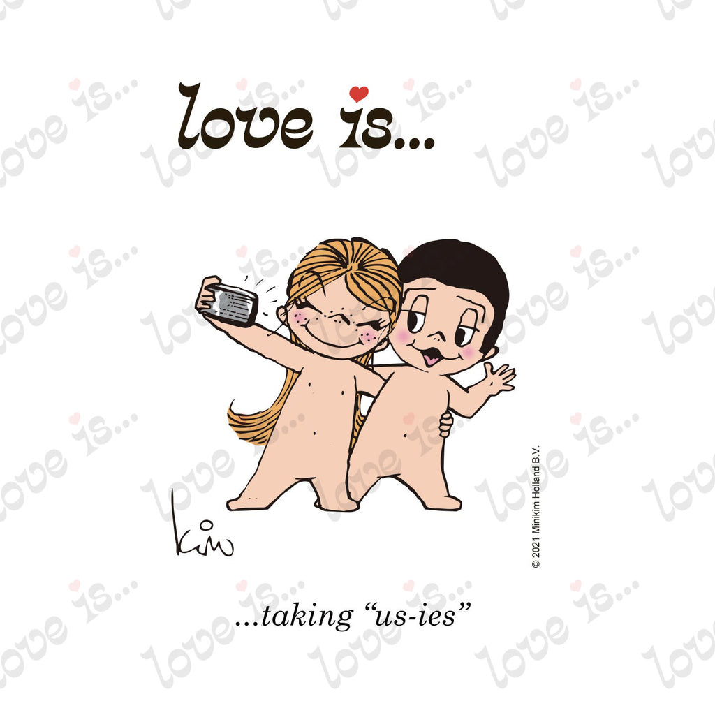 Love is... taking "us-ies" personalized poster art print by Kim Casali. 