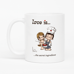 Load image into Gallery viewer, Love is... the secret ingredient  personalized ceramic mug by Kim Casali. 
