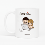 Load image into Gallery viewer, Love is... trending  personalized ceramic mug by Kim Casali. 
