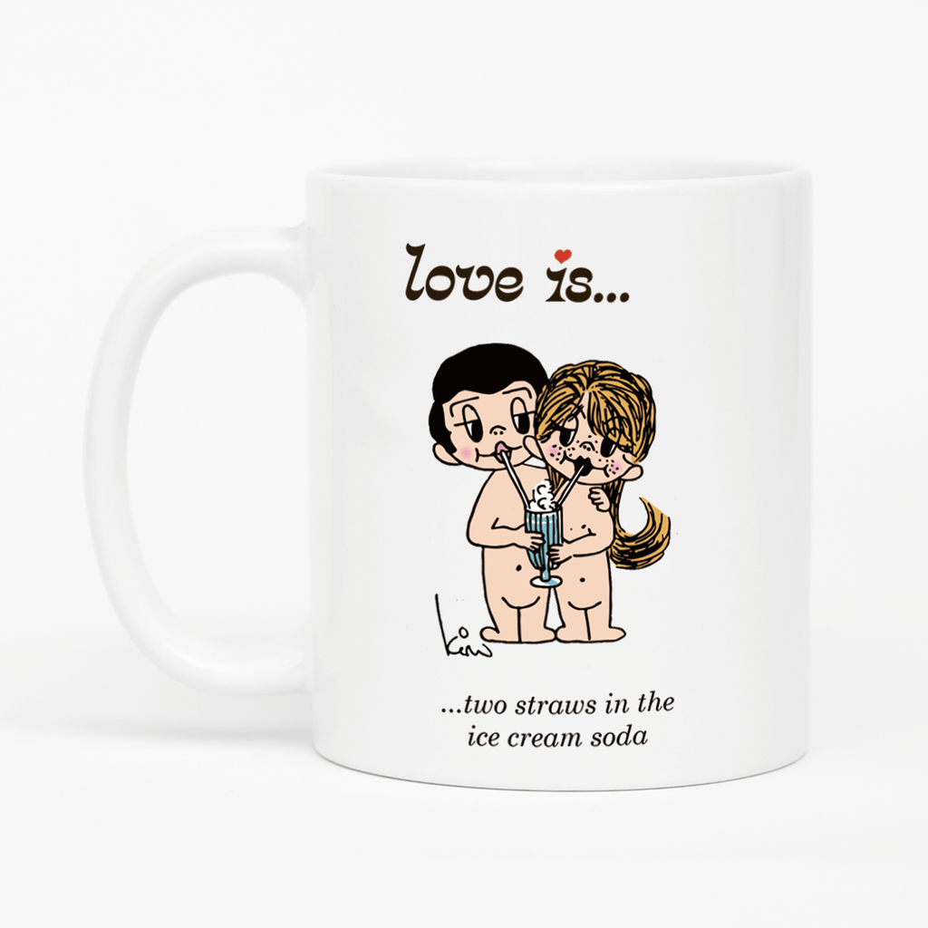 Love is... two straws in the ice cream soda  personalized ceramic mug by Kim Casali. 