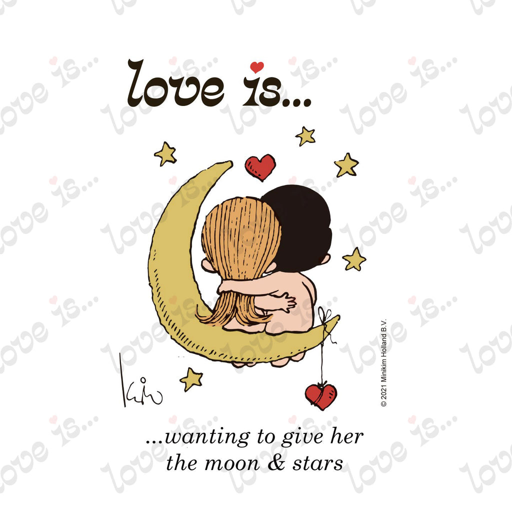 Love is... wanting to give her the moon and the stars personalized poster art print by Kim Casali. 