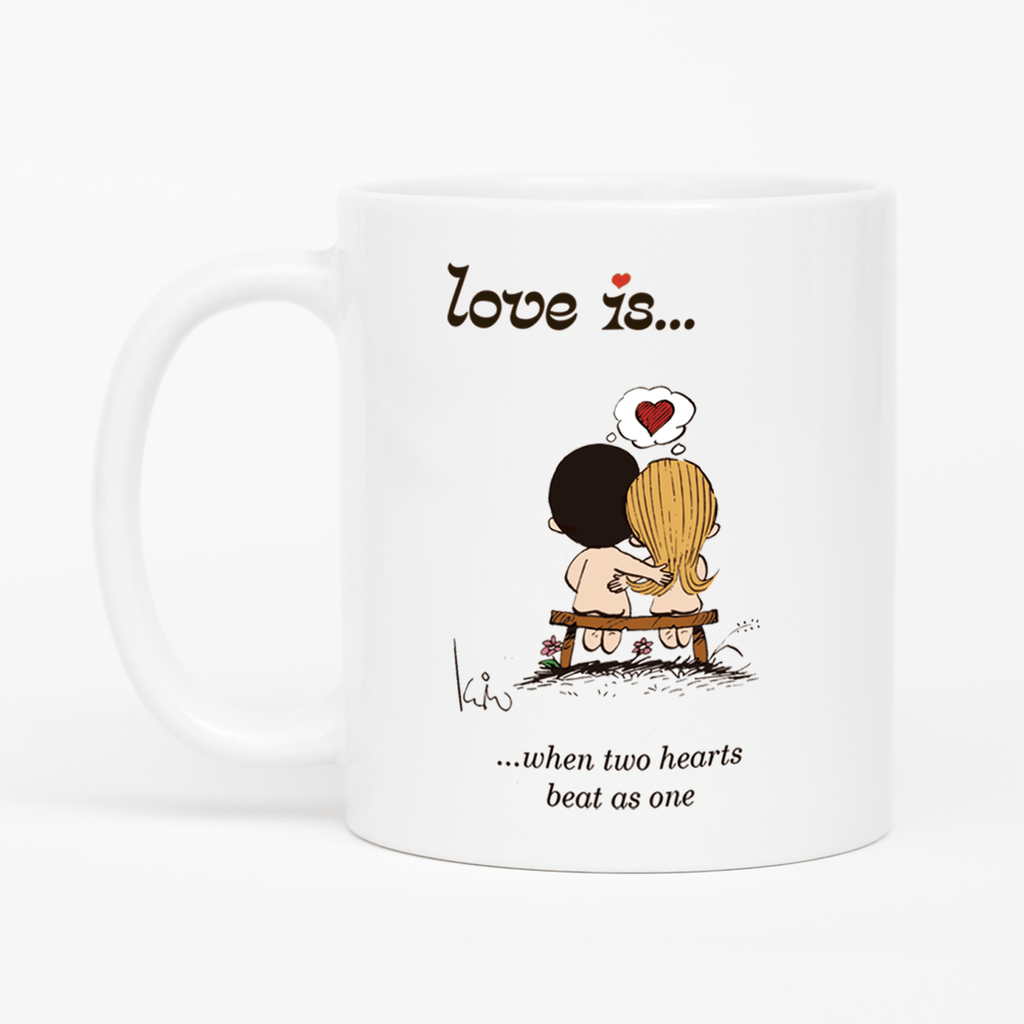 Love is... when two hearts beat as one  personalized ceramic mug by Kim Casali. 