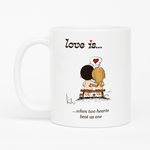 Load image into Gallery viewer, Love is... when two hearts beat as one  personalized ceramic mug by Kim Casali. 
