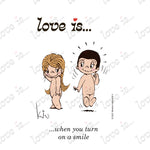 Load image into Gallery viewer, Love is... when you turn on a smile personalized poster art print by Kim Casali. 
